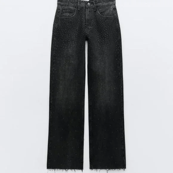 Zara | Jeans | Zara Trf Mid Rise Rhinestone Jeans Sz 4